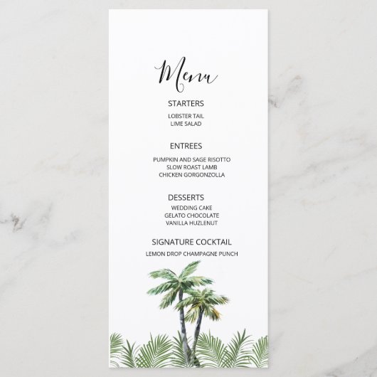 Moderne Waterverf Palmboom Trouwdag Menu (Voorkant)