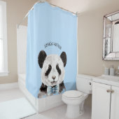Moderne Waterverf Panda met naam en pastblauw Douchegordijn (In situ)
