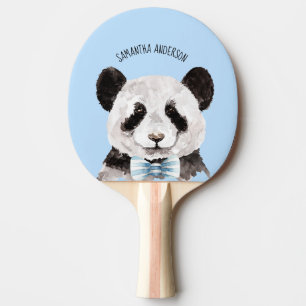 Moderne Waterverf Panda met naam en pastblauw Tafeltennisbatje