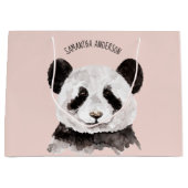 Moderne Waterverf Panda met naam en pastelroze Groot Cadeauzakje (Voorkant)