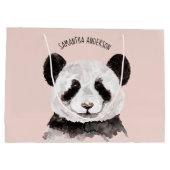 Moderne Waterverf Panda met naam en pastelroze Groot Cadeauzakje (Achterkant)