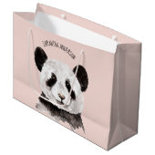 Moderne Waterverf Panda met naam en pastelroze Groot Cadeauzakje (Voorkant Gekanteld)