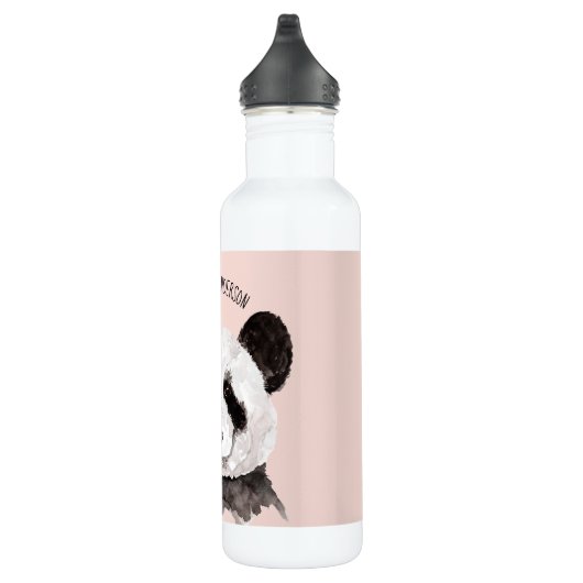 Moderne Waterverf Panda met naam en pastelroze Waterfles (Rechts)