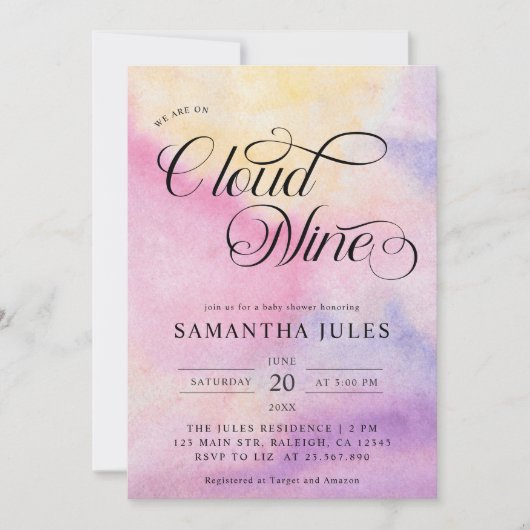 Moderne Waterverf Pastel Cloud Negen Baby shower Kaart (Voorkant)