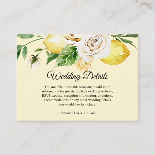 Moderne Waterverf Pastel Gele Lemons & Leaf Informatiekaartje (Voorkant)