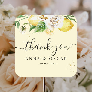 Moderne Waterverf Pastel Gele Lemons & Leaf Vierkante Sticker