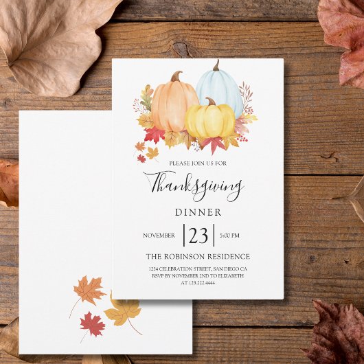 Moderne Waterverf Pompoen Thanksgiving Dinner Kaart
