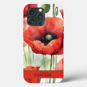 Moderne Waterverf Poppies Monogram iPhone 13 Pro Hoesje