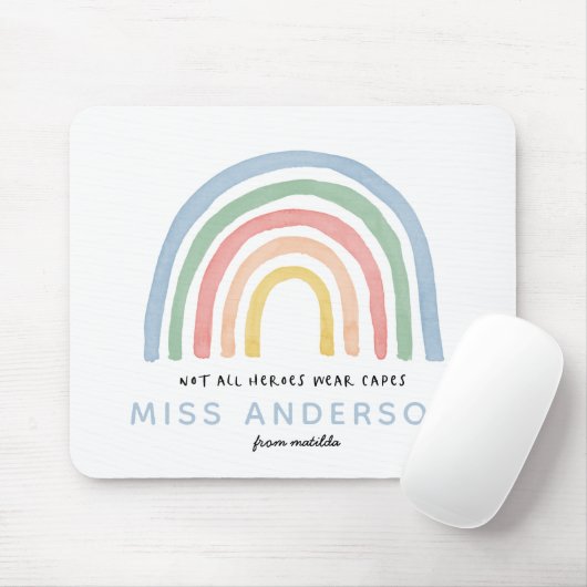 Moderne waterverf regenboogleraar bedankt cadeau muismat (Met muis)