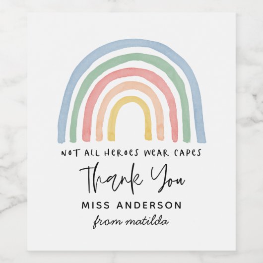 Moderne waterverf regenboogleraar bedankt cadeau wijn etiket (Enkel label)
