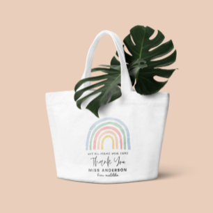 Moderne waterverf regenboogleraar bedankt voor je  grote tote bag