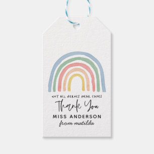 Moderne waterverf regenboogleraar dank je cadeau cadeaulabel