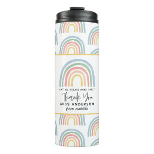 Moderne waterverf regenboogleraar dank je cadeau thermosbeker
