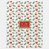 Moderne waterverf rode groene monogram geschenkwor fleece deken (Voorkant)