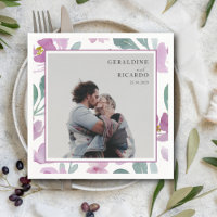 Moderne Waterverf Roze Bloem & Foto Bruiloft