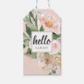 Moderne Waterverf roze bloemen & Hallo & naam Cadeaulabel (Voorkant)