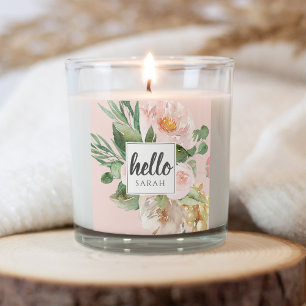 Moderne Waterverf roze bloemen & Hallo & naam Vierkante Sticker