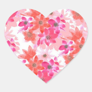 Moderne Waterverf roze bloemen Hart Sticker