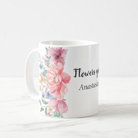 Moderne Waterverf roze bloemen Koffiemok (Voorkant links)