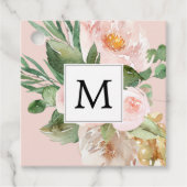 Moderne Waterverf roze bloemen monogrammen Bedankjes Labels (Voorkant)