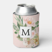 Moderne Waterverf roze bloemen monogrammen Blikjeskoeler (Blikje Voorkant)