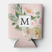 Moderne Waterverf roze bloemen monogrammen Blikjeskoeler (Voorkant)