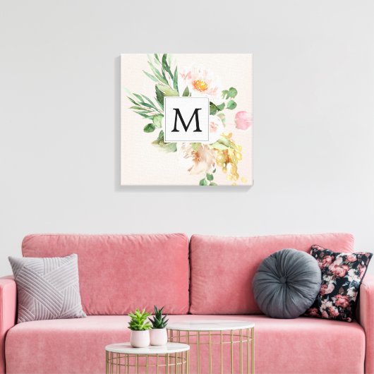 Moderne Waterverf roze bloemen monogrammen Canvas Afdruk (Insitu (Woonkamer))