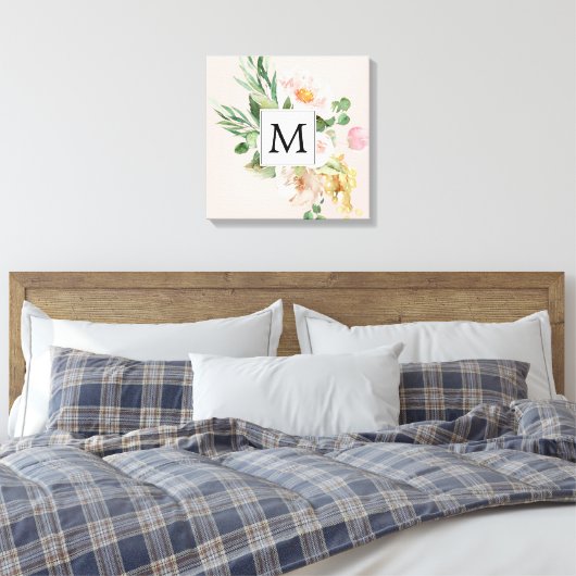 Moderne Waterverf roze bloemen monogrammen Canvas Afdruk (Insitu (Slaapkamer))