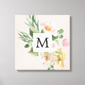 Moderne Waterverf roze bloemen monogrammen Canvas Afdruk (Voorkant)