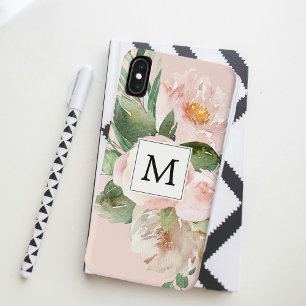 Moderne Waterverf roze bloemen monogrammen iPhone XS Max Hoesje