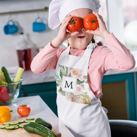 Moderne Waterverf roze bloemen monogrammen Kinder Schort