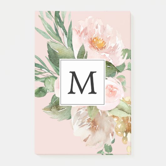 Moderne Waterverf roze bloemen monogrammen Post-it® Notes (Voorkant)