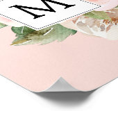 Moderne Waterverf roze bloemen monogrammen Poster (Hoek)