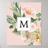Moderne Waterverf roze bloemen monogrammen Poster (Voorkant)