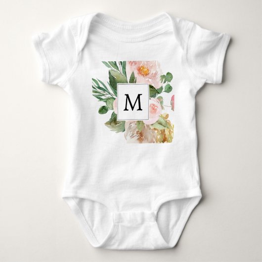 Moderne Waterverf roze bloemen monogrammen Romper (Voorkant)