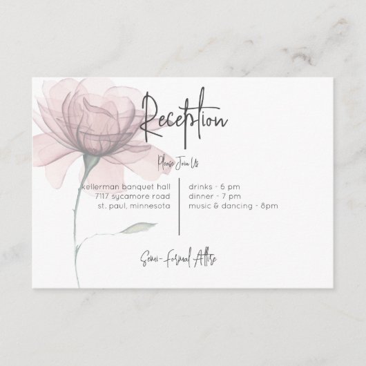 Moderne Waterverf Roze Bloemen Receptie Bruiloft Informatiekaartje (Voorkant)