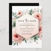 Moderne Waterverf roze bloemenbruiloft Save The Date (Voorkant / Achterkant)