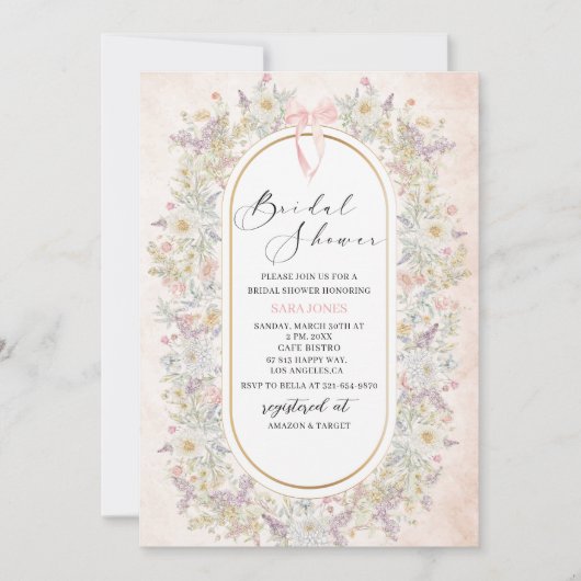 Moderne Waterverf Roze boog retro bloemen Bruids S Kaart (Voorkant)