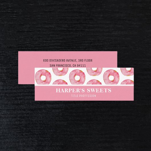 Moderne Waterverf Roze Donuts Professional Mini Visitekaartje