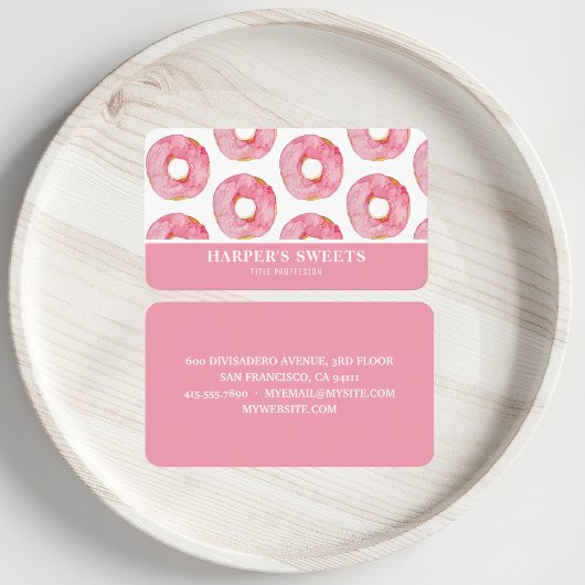 Moderne Waterverf Roze Donuts Professional Visitekaartje