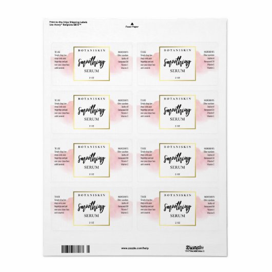 Moderne Waterverf roze en witte serumetiketten Etiket (Full Sheet)