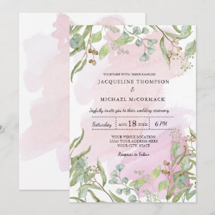 Moderne Waterverf Roze Eucalyptus Greenery Wedding Kaart