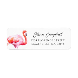Moderne Waterverf Roze Flamingo retouradres Etiket