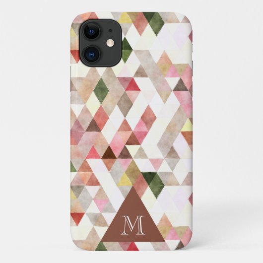 Moderne Waterverf roze groene driehoek Monogram Case-Mate iPhone Case (Achterkant)
