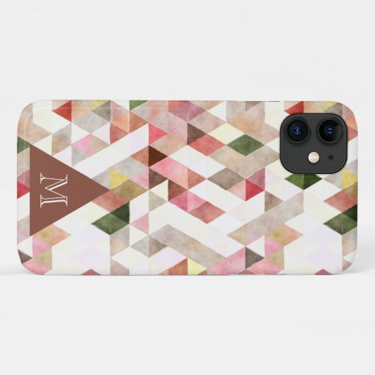 Moderne Waterverf roze groene driehoek Monogram Case-Mate iPhone Case (Achterkant (horizontaal))