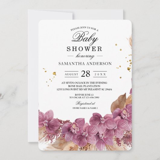 Moderne Waterverf roze orchidee en pampas Kaart (Voorkant)