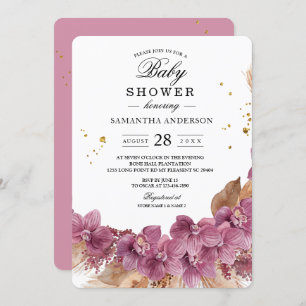 Moderne Waterverf roze orchidee en pampas Kaart