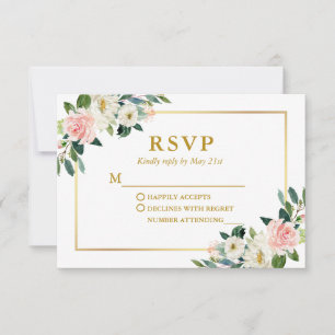 Moderne Waterverf Roze Wit Floral Wedding RSVP Kaartje