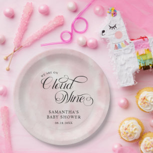 Moderne Waterverf Roze Wolk Negen Baby shower Papieren Bordje