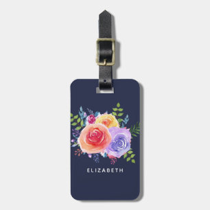 Moderne Waterverf Rozen Floral Bouquet Bagagelabel